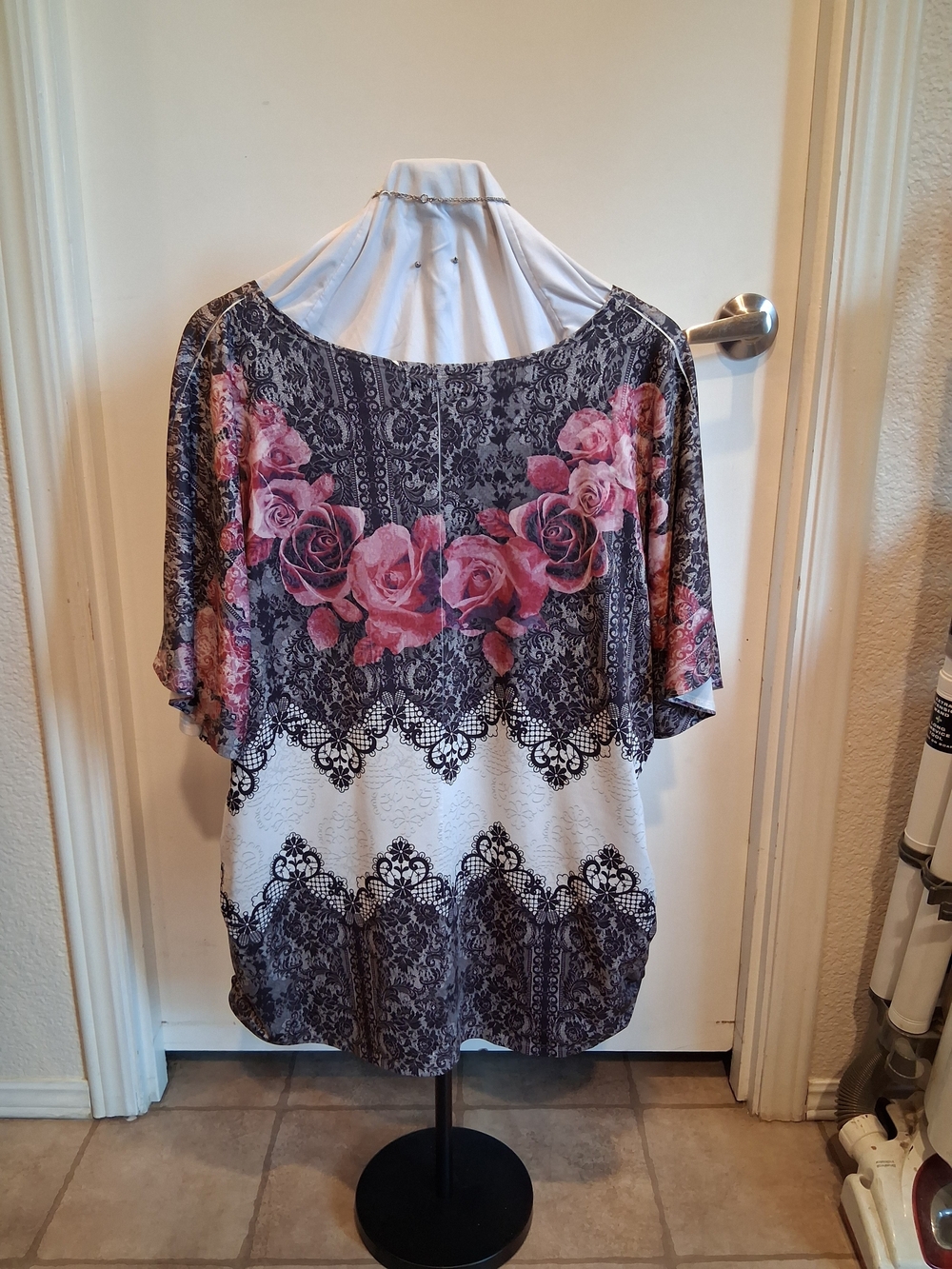 Maurices Pink Rose Lace-Print Tunic Top